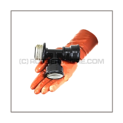 Gasmask-t-joint T-MASK-OCC with gasmask-connector-threads 1 x male and 2 x female angled without breathing reduction vent